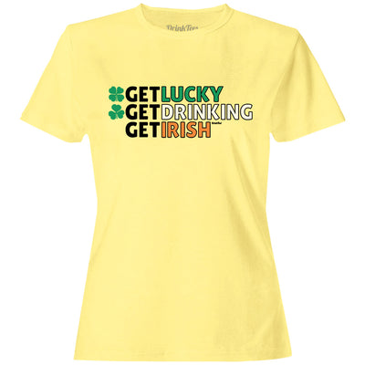 Women's Get Lucky Get Drinking Get Irish V-Neck T-Shirt Butter Yellow