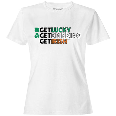 Women's Get Lucky Get Drinking Get Irish V-Neck T-Shirt White
