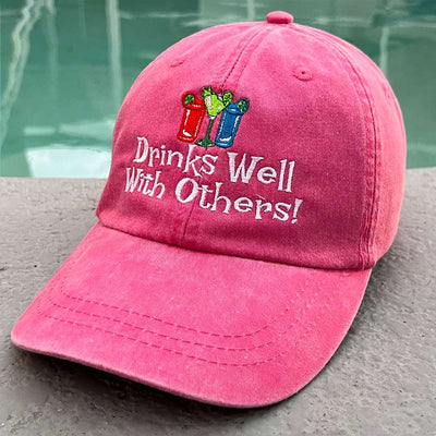 Drinks Well With Others Embroidered Hat Hot Pink